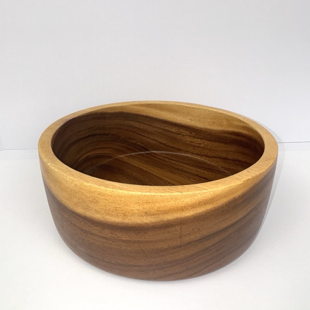Acacia Wood Bowl Hand Turned Rustic Farmhouse Boho Serving Salad Fruit Bowl 10"